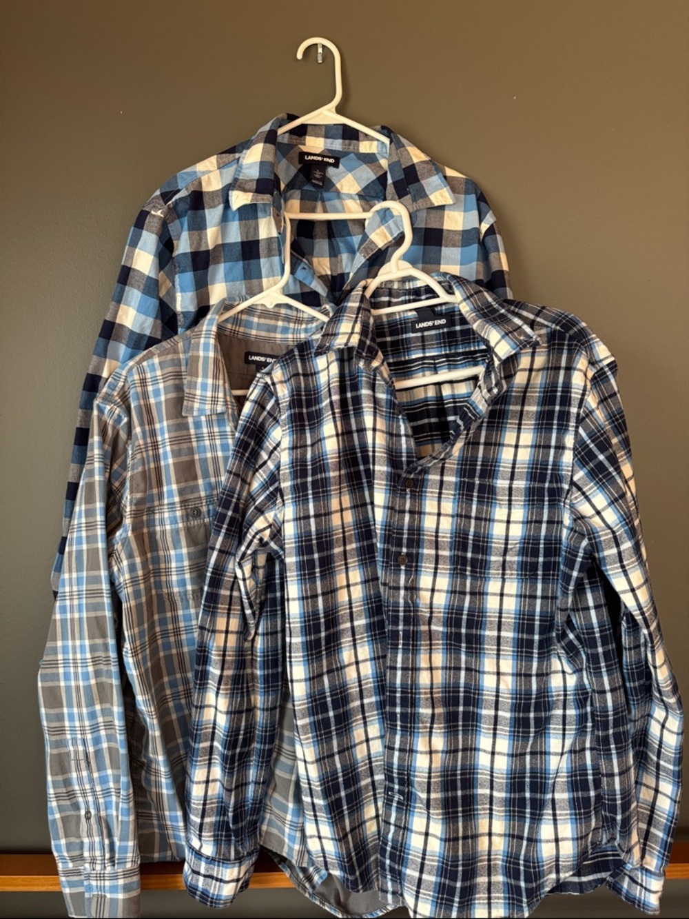 Lands' End Men's Multi-Blue Plaid Button-Down Shirt Trio